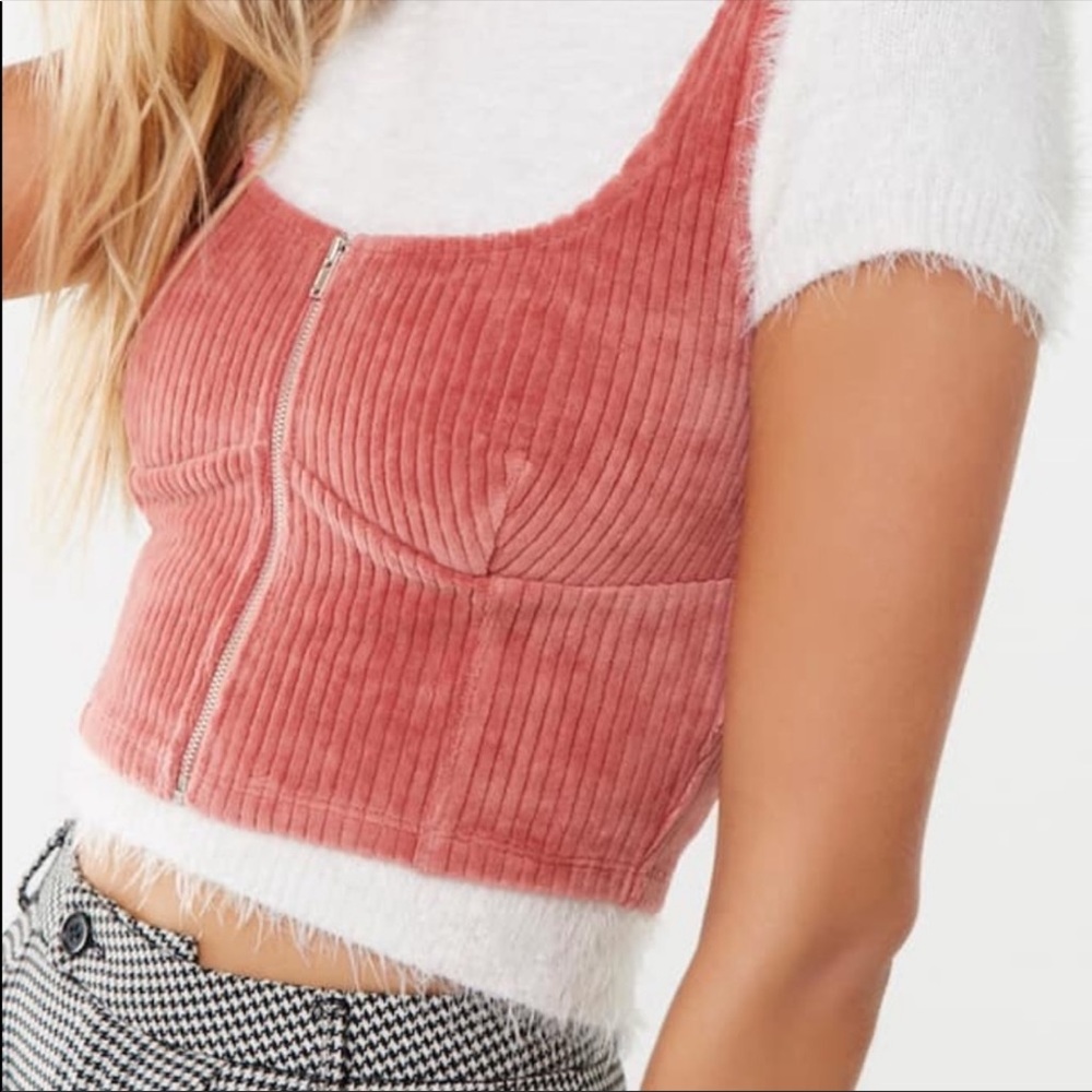 Ribbed Velvet Crop Top Zip Front Small